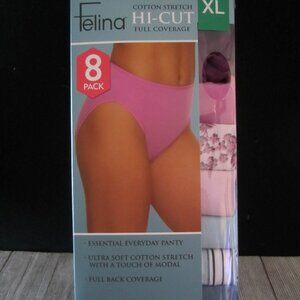 NEW - Felina Hi-Cut Cotton Stretch Full Coverage Panties - 8 Pack XL